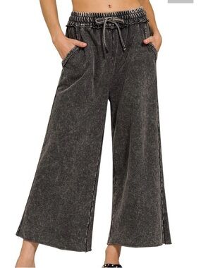 WASHED FRENCH TERRY FLARE PANTS **NEW**